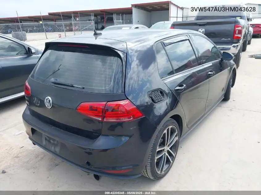 2017 Volkswagen Golf Gti Autobahn 4-Door/S 4-Door/Se 4-Door/Sport 4-Door VIN: 3VW547AU3HM043628 Lot: 42205345