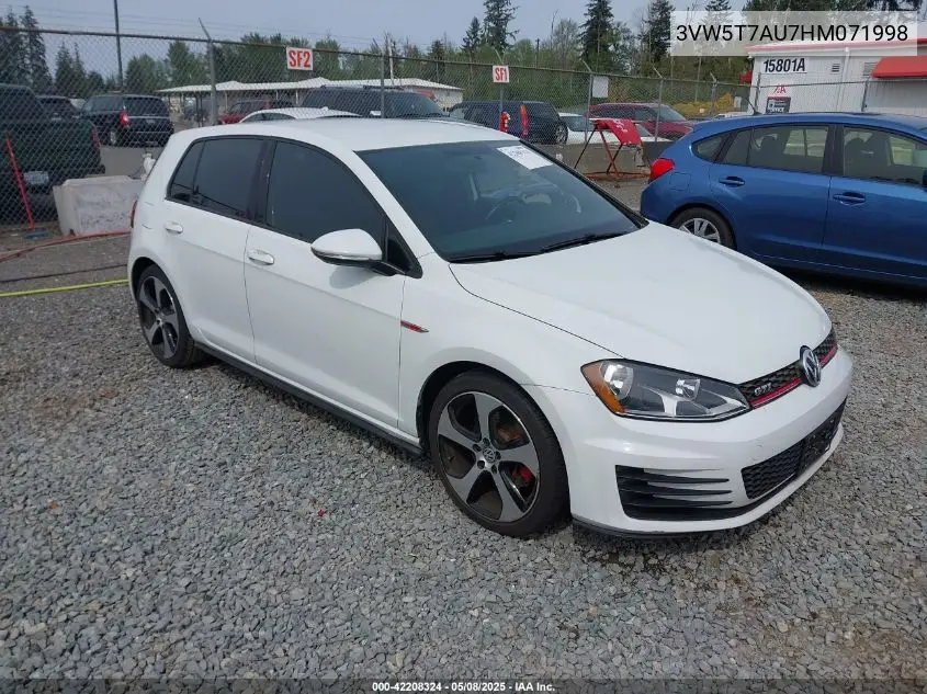 2017 Volkswagen Golf Gti Autobahn 4-Door/S 4-Door/Se 4-Door/Sport 4-Door VIN: 3VW5T7AU7HM071998 Lot: 42208324