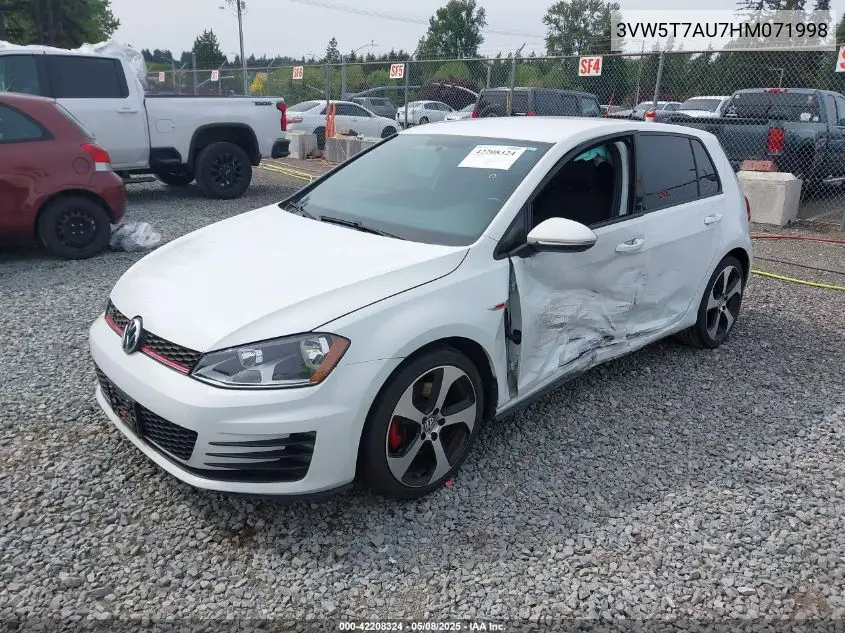 2017 Volkswagen Golf Gti Autobahn 4-Door/S 4-Door/Se 4-Door/Sport 4-Door VIN: 3VW5T7AU7HM071998 Lot: 42208324