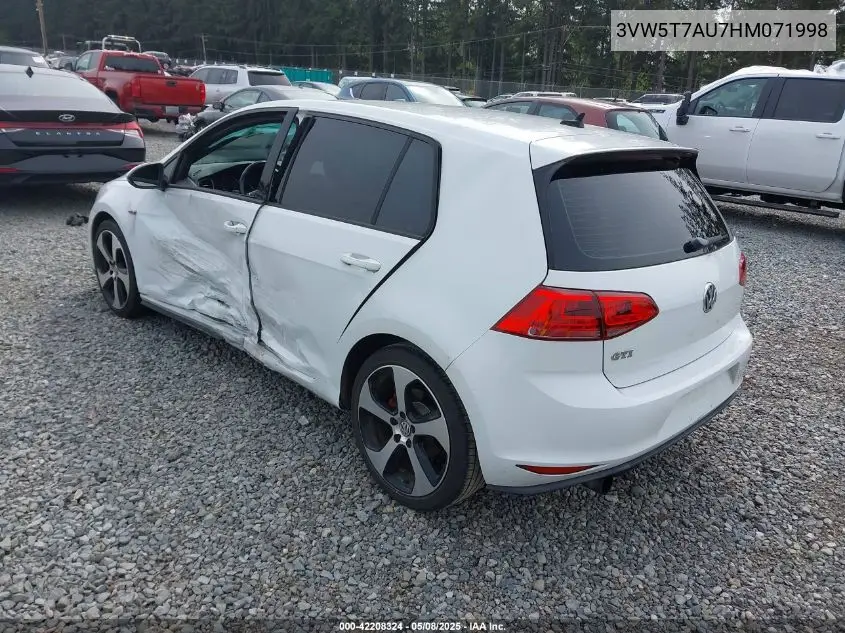 2017 Volkswagen Golf Gti Autobahn 4-Door/S 4-Door/Se 4-Door/Sport 4-Door VIN: 3VW5T7AU7HM071998 Lot: 42208324