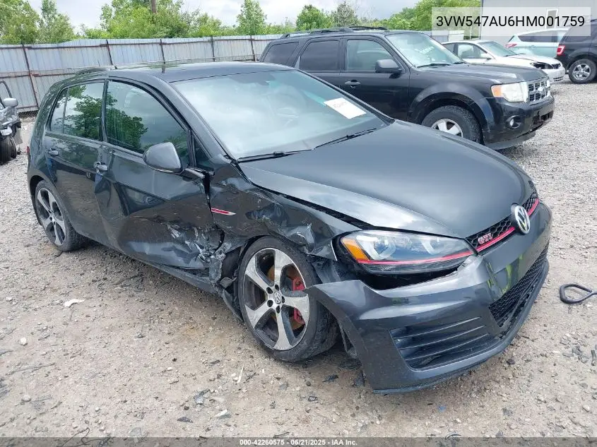 2017 Volkswagen Golf Gti Se 4-Door VIN: 3VW547AU6HM001759 Lot: 42260575