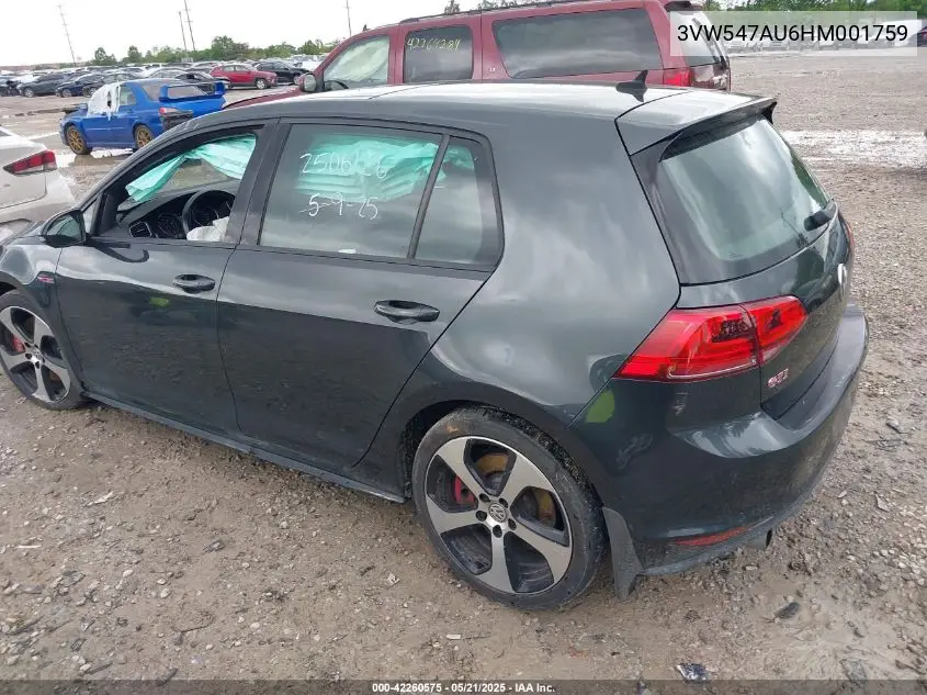 2017 Volkswagen Golf Gti Se 4-Door VIN: 3VW547AU6HM001759 Lot: 42260575