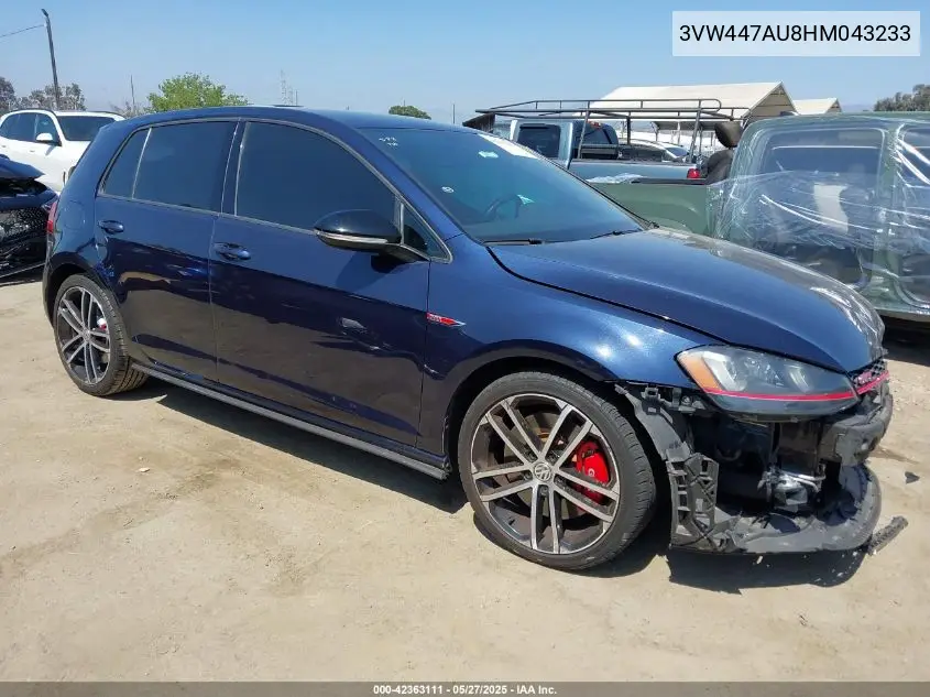 2017 Volkswagen Golf Gti Autobahn 4-Door/S 4-Door/Se 4-Door/Sport 4-Door VIN: 3VW447AU8HM043233 Lot: 42363111