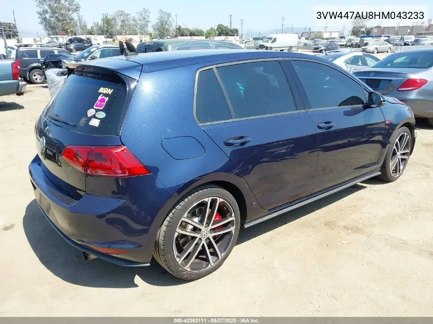 2017 Volkswagen Golf Gti Autobahn 4-Door/S 4-Door/Se 4-Door/Sport 4-Door VIN: 3VW447AU8HM043233 Lot: 42363111
