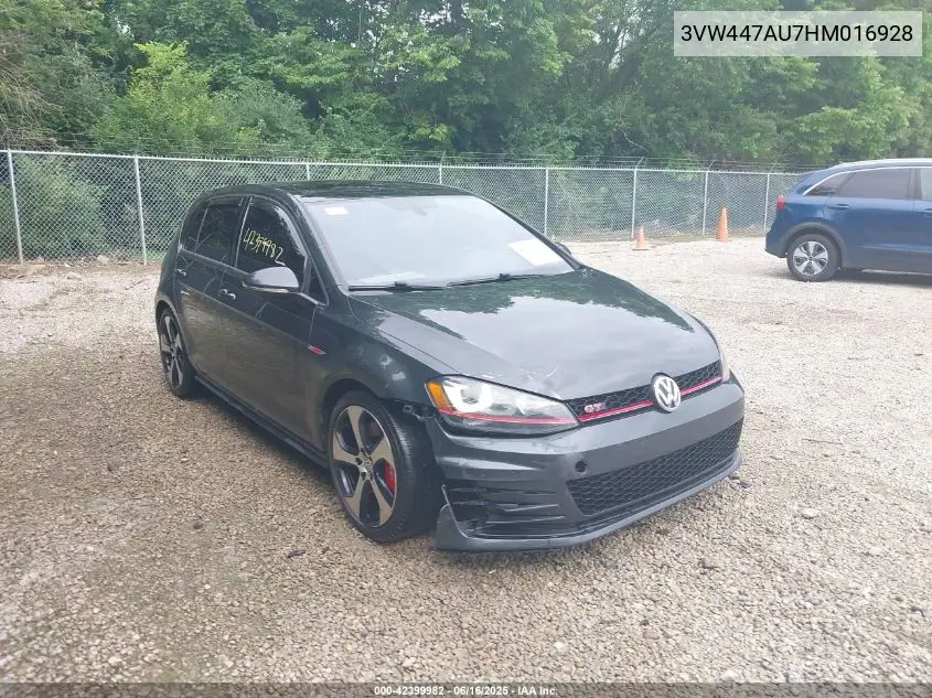 2017 Volkswagen Golf Gti Autobahn 4-Door/S 4-Door/Se 4-Door/Sport 4-Door VIN: 3VW447AU7HM016928 Lot: 42399982