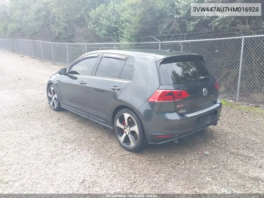 2017 Volkswagen Golf Gti Autobahn 4-Door/S 4-Door/Se 4-Door/Sport 4-Door VIN: 3VW447AU7HM016928 Lot: 42399982