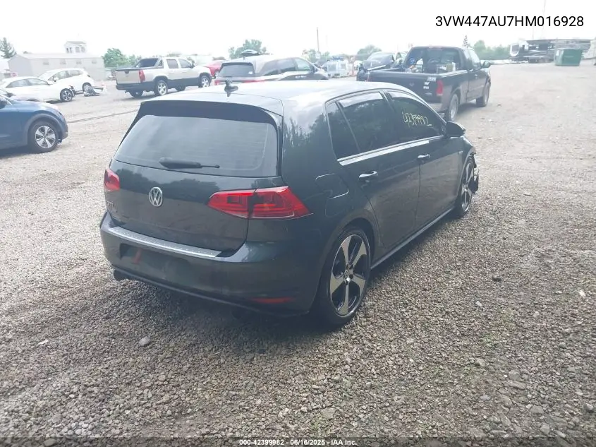 2017 Volkswagen Golf Gti Autobahn 4-Door/S 4-Door/Se 4-Door/Sport 4-Door VIN: 3VW447AU7HM016928 Lot: 42399982