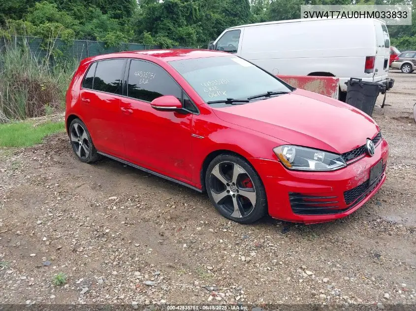2017 Volkswagen Golf Gti Autobahn 4-Door/S 4-Door/Se 4-Door/Sport 4-Door VIN: 3VW4T7AU0HM033833 Lot: 42535751