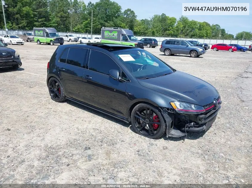 2017 Volkswagen Golf Gti Autobahn 4-Door/S 4-Door/Se 4-Door/Sport 4-Door VIN: 3VW447AU9HM070196 Lot: 42602136