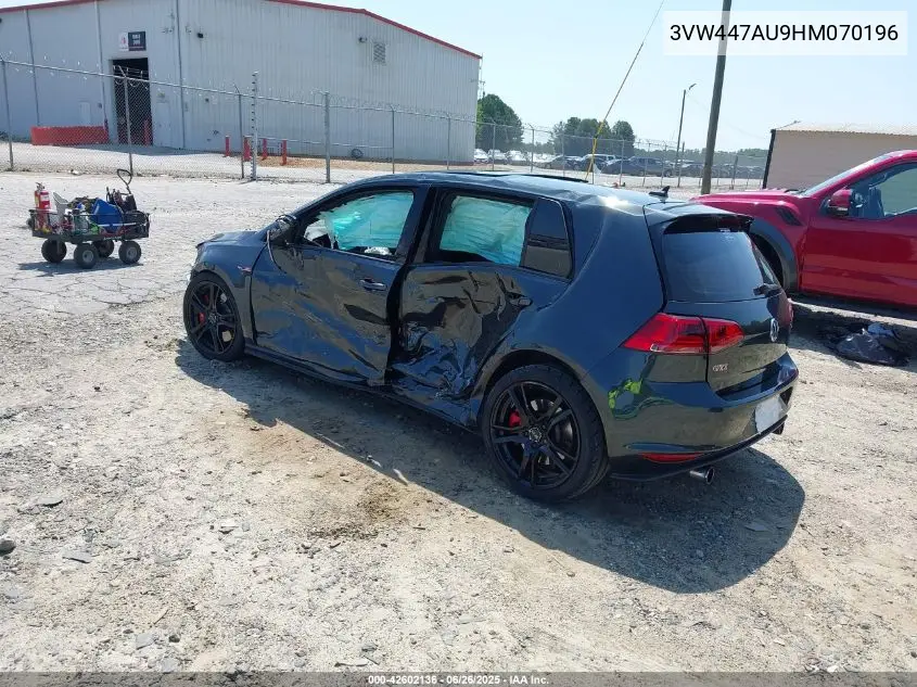 2017 Volkswagen Golf Gti Autobahn 4-Door/S 4-Door/Se 4-Door/Sport 4-Door VIN: 3VW447AU9HM070196 Lot: 42602136