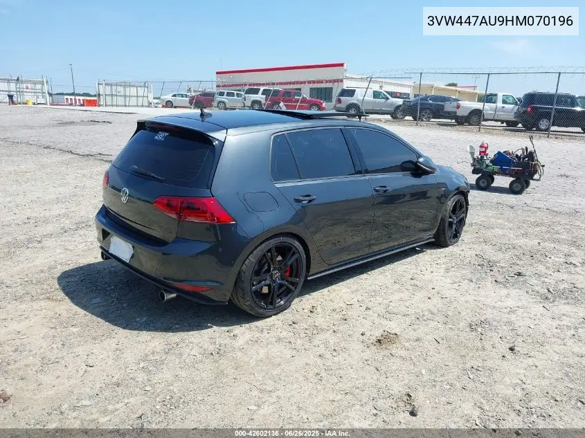 2017 Volkswagen Golf Gti Autobahn 4-Door/S 4-Door/Se 4-Door/Sport 4-Door VIN: 3VW447AU9HM070196 Lot: 42602136