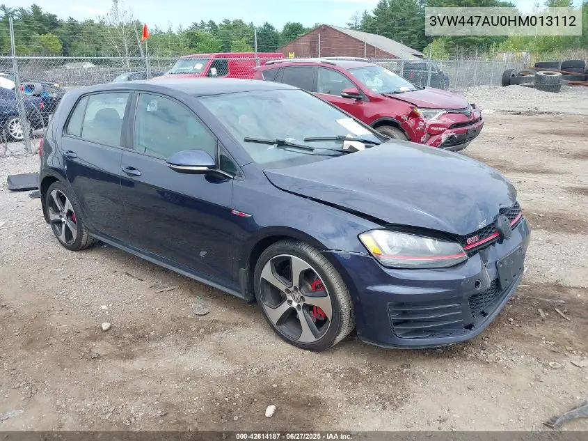 2017 Volkswagen Golf Gti Autobahn 4-Door/S 4-Door/Se 4-Door/Sport 4-Door VIN: 3VW447AU0HM013112 Lot: 42614187
