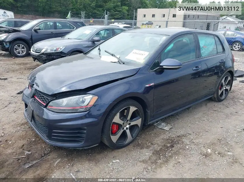 2017 Volkswagen Golf Gti Autobahn 4-Door/S 4-Door/Se 4-Door/Sport 4-Door VIN: 3VW447AU0HM013112 Lot: 42614187