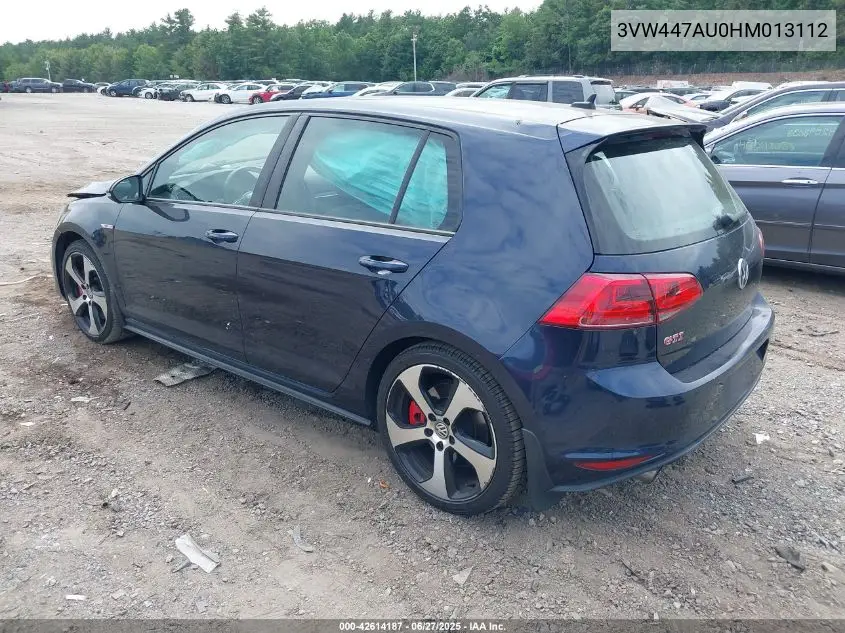 2017 Volkswagen Golf Gti Autobahn 4-Door/S 4-Door/Se 4-Door/Sport 4-Door VIN: 3VW447AU0HM013112 Lot: 42614187