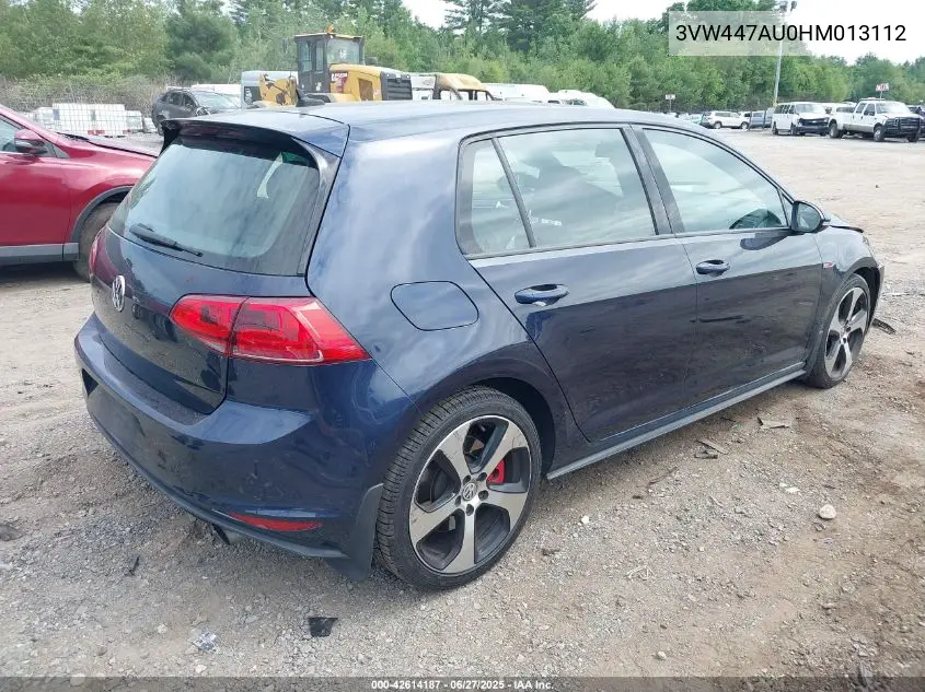 2017 Volkswagen Golf Gti Autobahn 4-Door/S 4-Door/Se 4-Door/Sport 4-Door VIN: 3VW447AU0HM013112 Lot: 42614187
