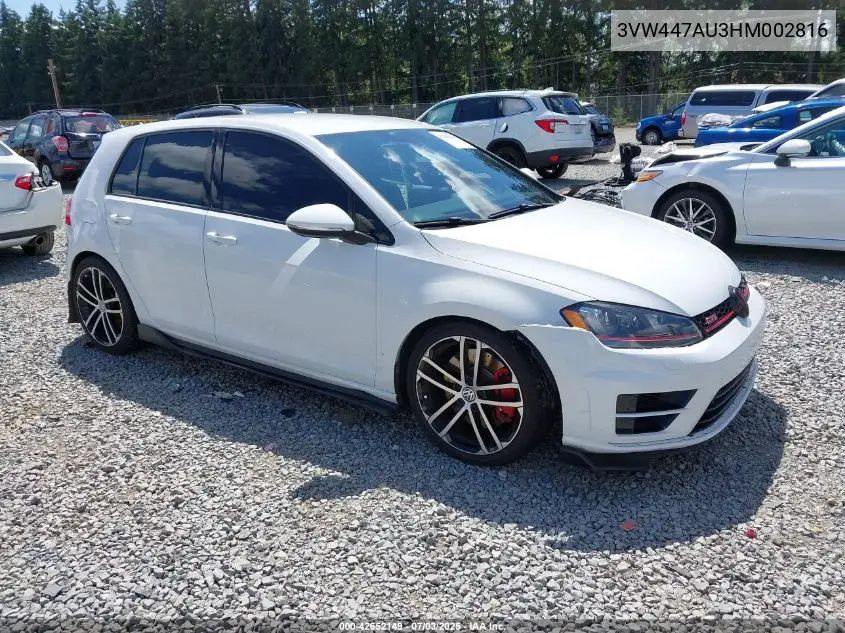 2017 Volkswagen Golf Gti Sport 4-Door VIN: 3VW447AU3HM002816 Lot: 42652149