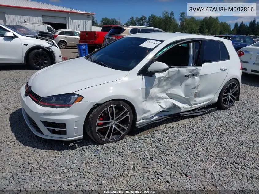 2017 Volkswagen Golf Gti Sport 4-Door VIN: 3VW447AU3HM002816 Lot: 42652149