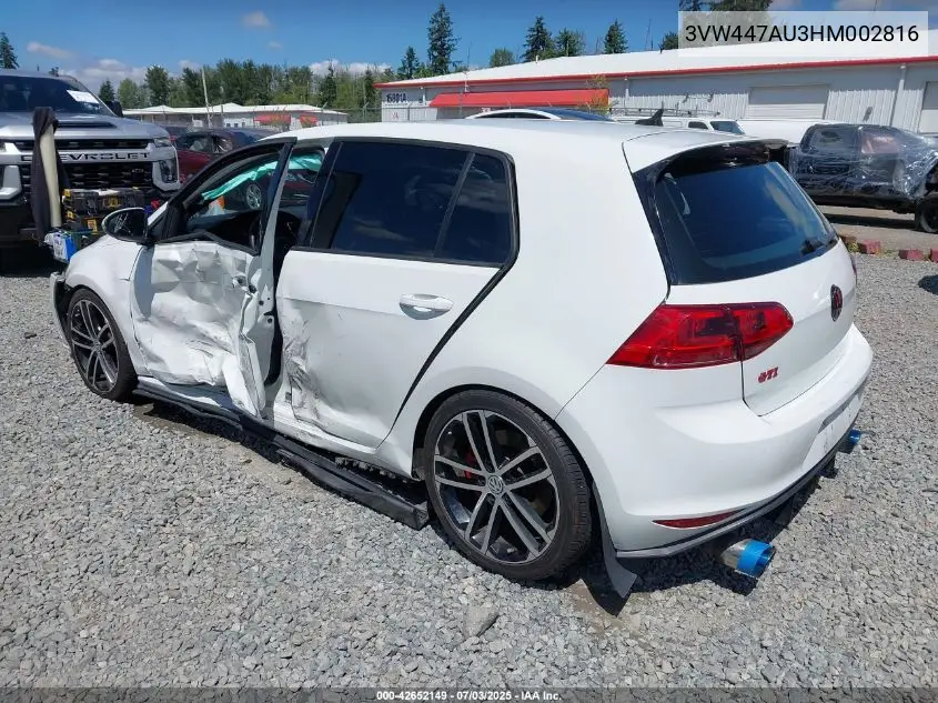 2017 Volkswagen Golf Gti Sport 4-Door VIN: 3VW447AU3HM002816 Lot: 42652149