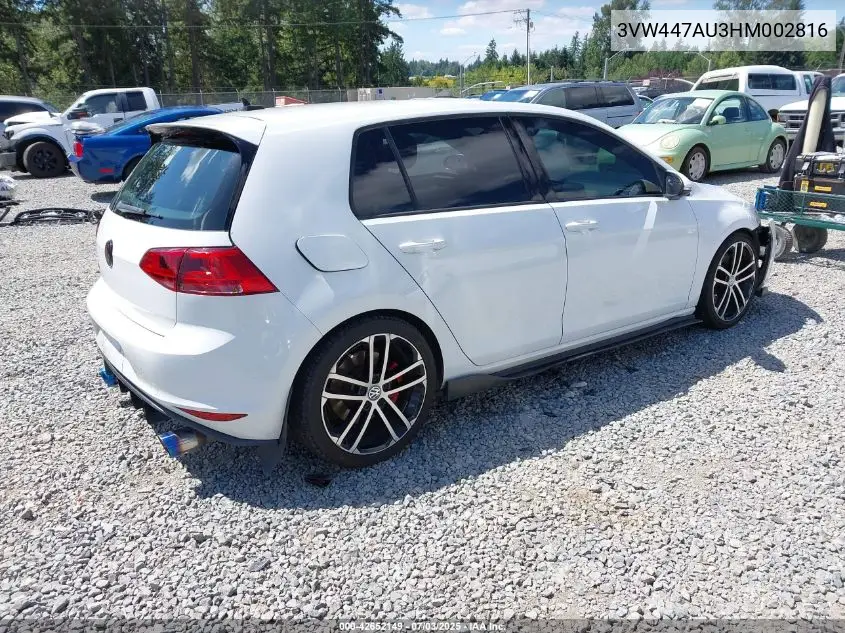2017 Volkswagen Golf Gti Sport 4-Door VIN: 3VW447AU3HM002816 Lot: 42652149