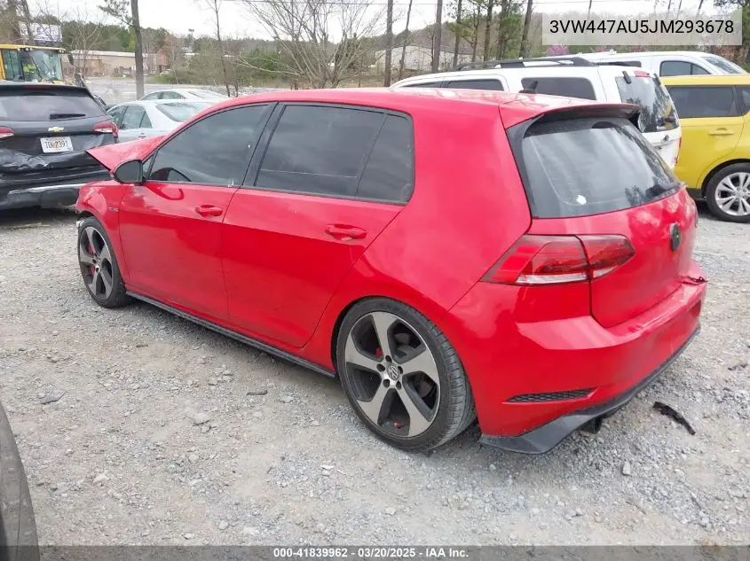 2018 Volkswagen Golf Gti 2.0T Autobahn/2.0T S/2.0T Se VIN: 3VW447AU5JM293678 Lot: 41839962