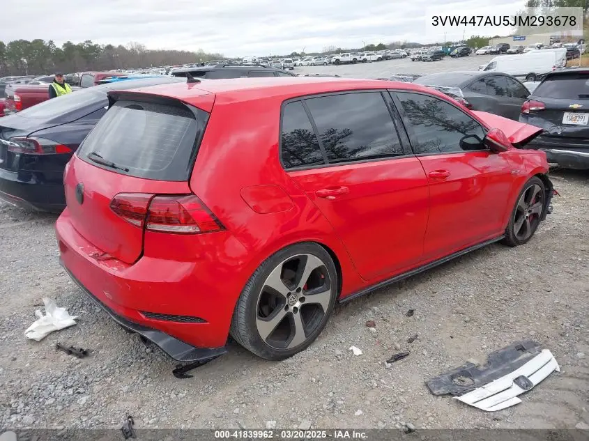 2018 Volkswagen Golf Gti 2.0T Autobahn/2.0T S/2.0T Se VIN: 3VW447AU5JM293678 Lot: 41839962