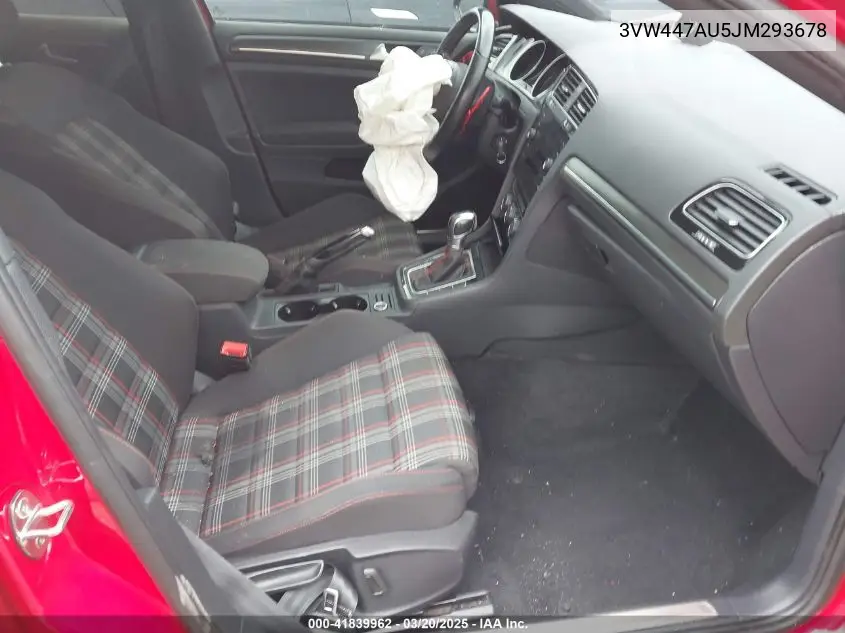 2018 Volkswagen Golf Gti 2.0T Autobahn/2.0T S/2.0T Se VIN: 3VW447AU5JM293678 Lot: 41839962