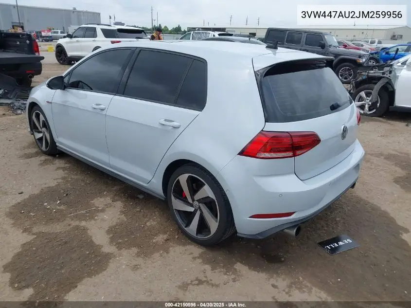2018 Volkswagen Golf Gti 2.0T Autobahn/2.0T S/2.0T Se VIN: 3VW447AU2JM259956 Lot: 42150596
