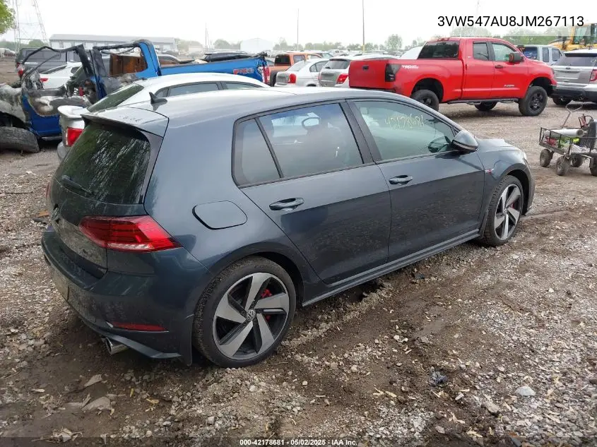 2018 Volkswagen Golf Gti 2.0T Autobahn/2.0T S/2.0T Se VIN: 3VW547AU8JM267113 Lot: 42178681