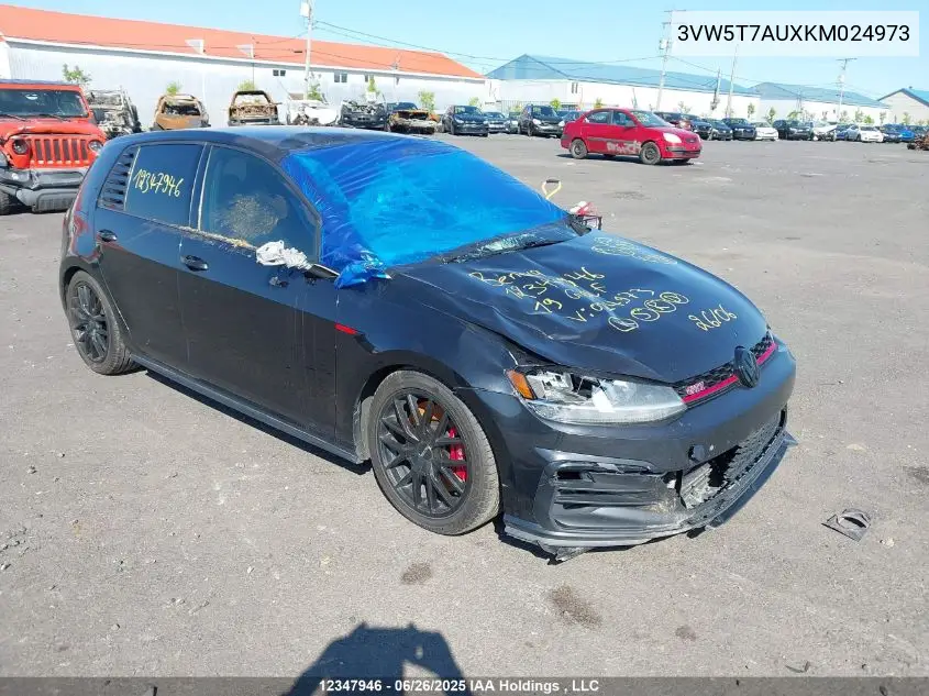 2019 Volkswagen Golf Gti 5-Door/5-Door Autobahn/5-Door Rabbit VIN: 3VW5T7AUXKM024973 Lot: 12347946