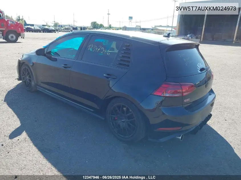 2019 Volkswagen Golf Gti 5-Door/5-Door Autobahn/5-Door Rabbit VIN: 3VW5T7AUXKM024973 Lot: 12347946