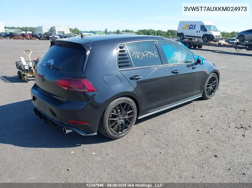2019 Volkswagen Golf Gti 5-Door/5-Door Autobahn/5-Door Rabbit VIN: 3VW5T7AUXKM024973 Lot: 12347946