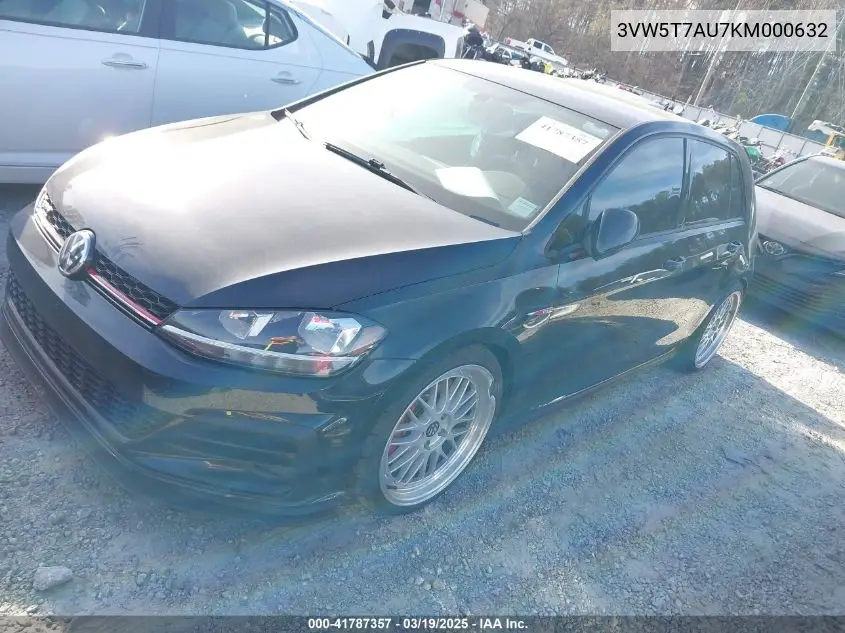 2019 Volkswagen Golf Gti 2.0T Autobahn/2.0T Rabbit Edition/2.0T S/2.0T Se VIN: 3VW5T7AU7KM000632 Lot: 41787357