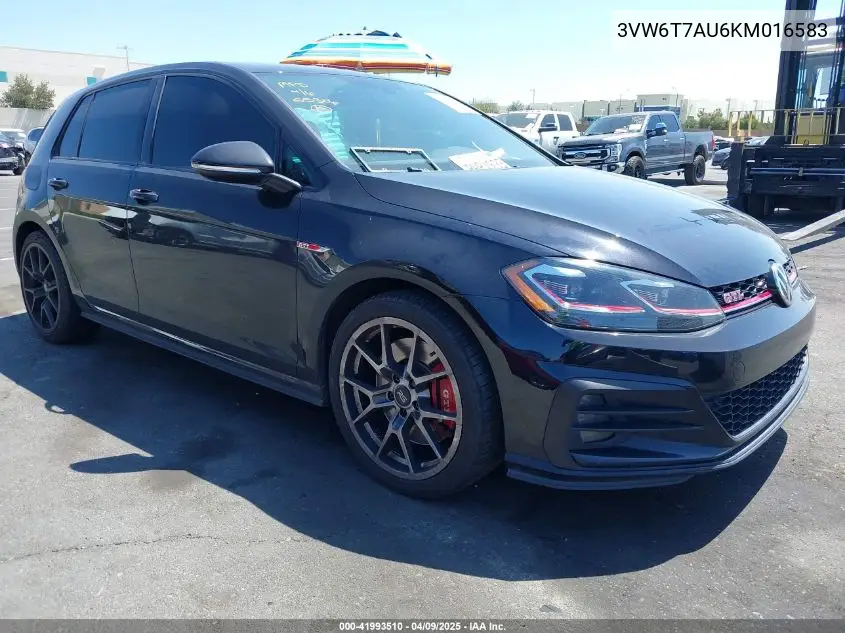 2019 Volkswagen Golf Gti 2.0T Autobahn/2.0T Rabbit Edition/2.0T S/2.0T Se VIN: 3VW6T7AU6KM016583 Lot: 41993510