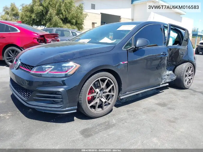 2019 Volkswagen Golf Gti 2.0T Autobahn/2.0T Rabbit Edition/2.0T S/2.0T Se VIN: 3VW6T7AU6KM016583 Lot: 41993510