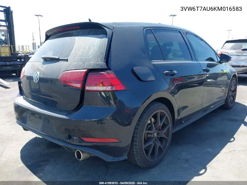 2019 Volkswagen Golf Gti 2.0T Autobahn/2.0T Rabbit Edition/2.0T S/2.0T Se VIN: 3VW6T7AU6KM016583 Lot: 41993510