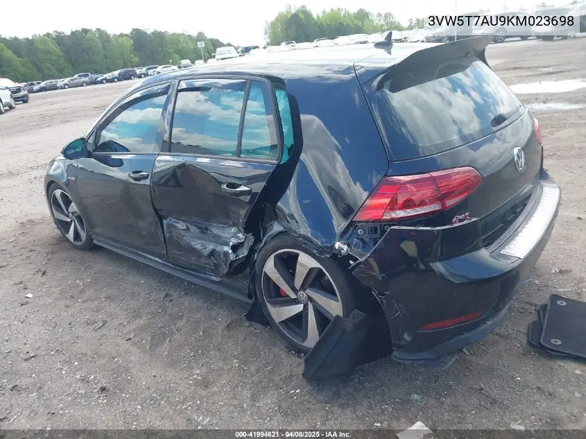 2019 Volkswagen Golf Gti 2.0T Autobahn/2.0T Rabbit Edition/2.0T S/2.0T Se VIN: 3VW5T7AU9KM023698 Lot: 41994621