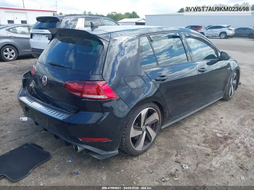 2019 Volkswagen Golf Gti 2.0T Autobahn/2.0T Rabbit Edition/2.0T S/2.0T Se VIN: 3VW5T7AU9KM023698 Lot: 41994621