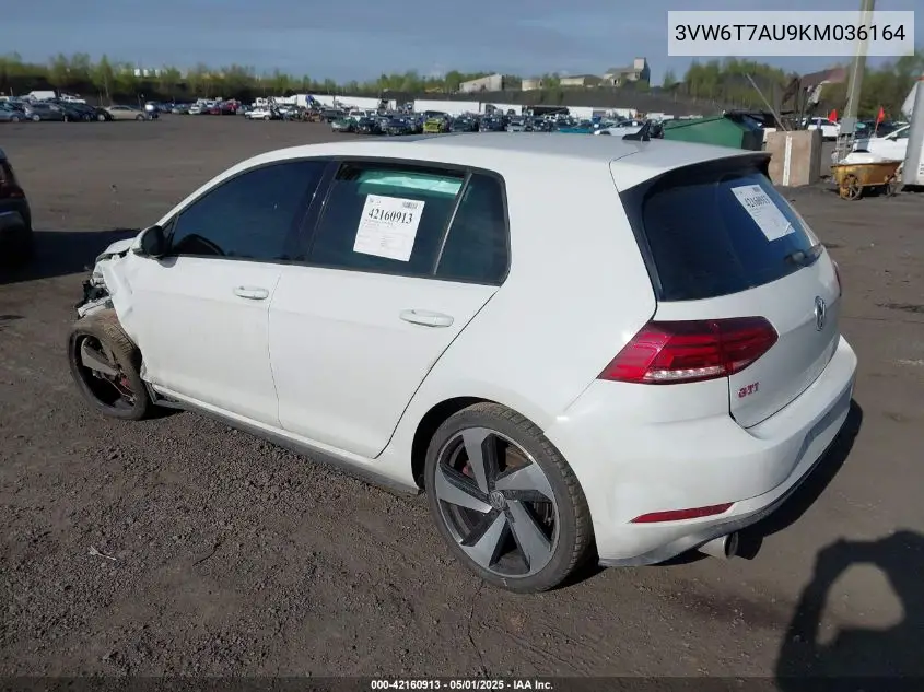 2019 Volkswagen Golf Gti 2.0T Autobahn/2.0T Rabbit Edition/2.0T S/2.0T Se VIN: 3VW6T7AU9KM036164 Lot: 42160913