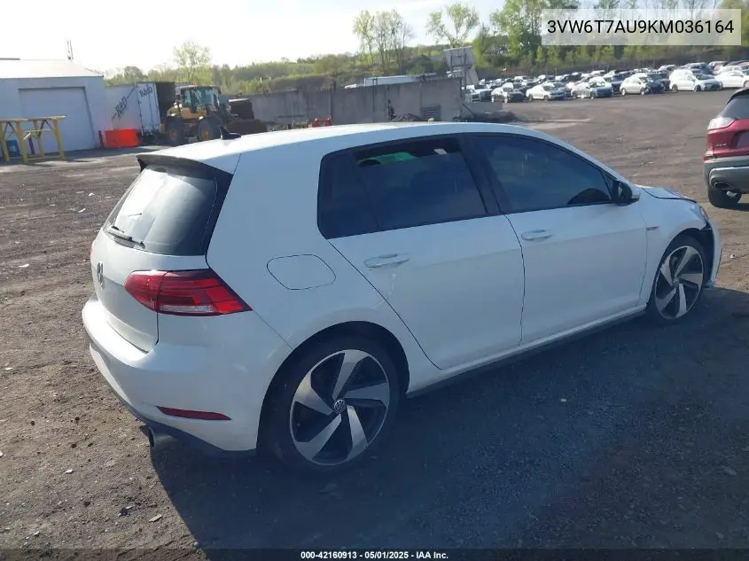 2019 Volkswagen Golf Gti 2.0T Autobahn/2.0T Rabbit Edition/2.0T S/2.0T Se VIN: 3VW6T7AU9KM036164 Lot: 42160913