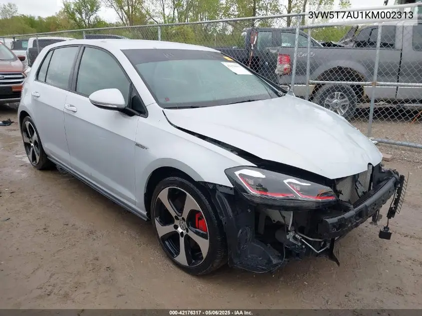 2019 Volkswagen Golf Gti 2.0T Autobahn/2.0T Rabbit Edition/2.0T S/2.0T Se VIN: 3VW5T7AU1KM002313 Lot: 42176317