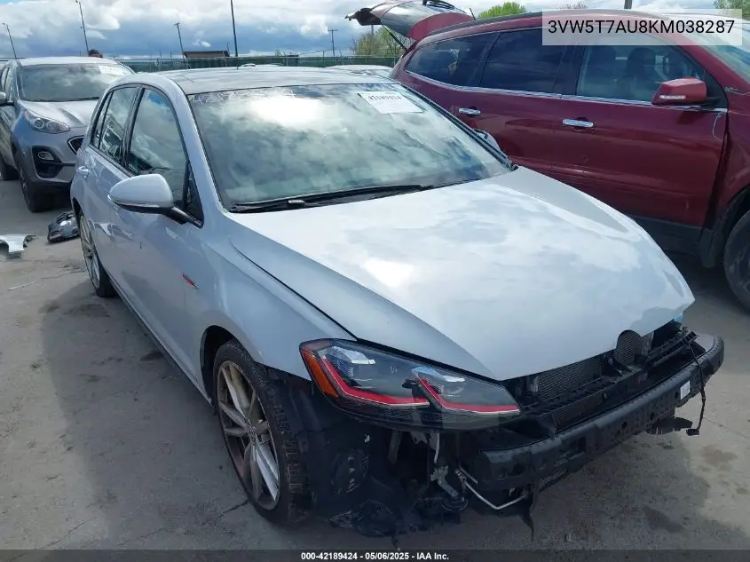 2019 Volkswagen Golf Gti 2.0T Autobahn/2.0T Rabbit Edition/2.0T S/2.0T Se VIN: 3VW5T7AU8KM038287 Lot: 42189424