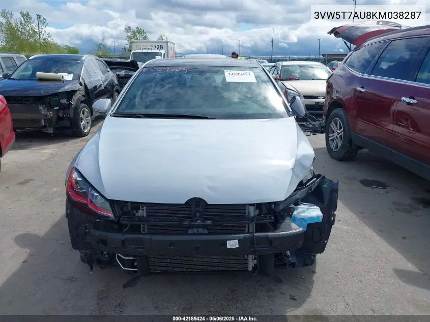 2019 Volkswagen Golf Gti 2.0T Autobahn/2.0T Rabbit Edition/2.0T S/2.0T Se VIN: 3VW5T7AU8KM038287 Lot: 42189424