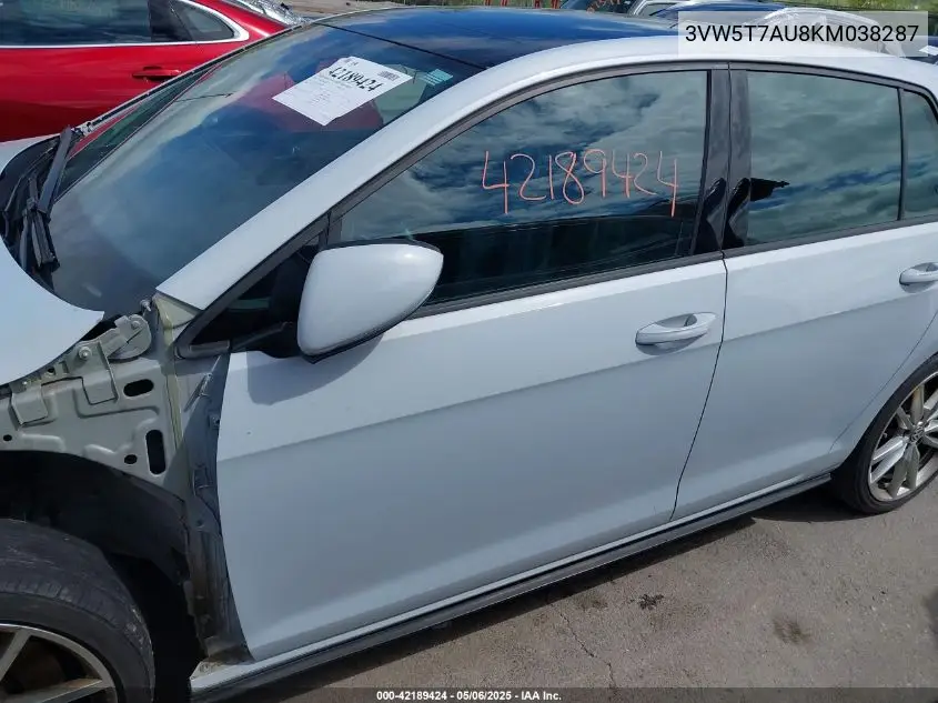 2019 Volkswagen Golf Gti 2.0T Autobahn/2.0T Rabbit Edition/2.0T S/2.0T Se VIN: 3VW5T7AU8KM038287 Lot: 42189424