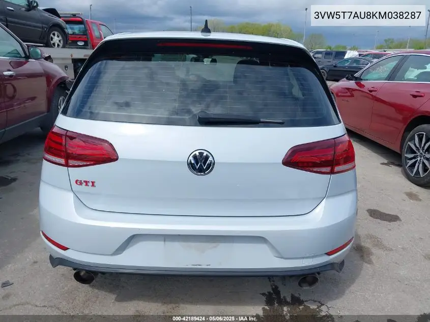 2019 Volkswagen Golf Gti 2.0T Autobahn/2.0T Rabbit Edition/2.0T S/2.0T Se VIN: 3VW5T7AU8KM038287 Lot: 42189424