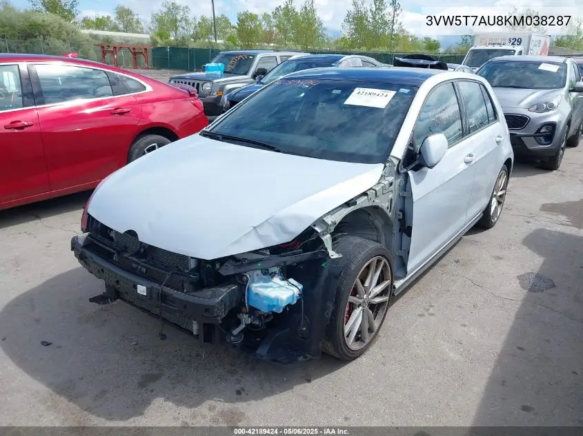 2019 Volkswagen Golf Gti 2.0T Autobahn/2.0T Rabbit Edition/2.0T S/2.0T Se VIN: 3VW5T7AU8KM038287 Lot: 42189424