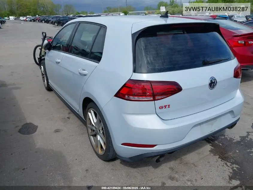 2019 Volkswagen Golf Gti 2.0T Autobahn/2.0T Rabbit Edition/2.0T S/2.0T Se VIN: 3VW5T7AU8KM038287 Lot: 42189424