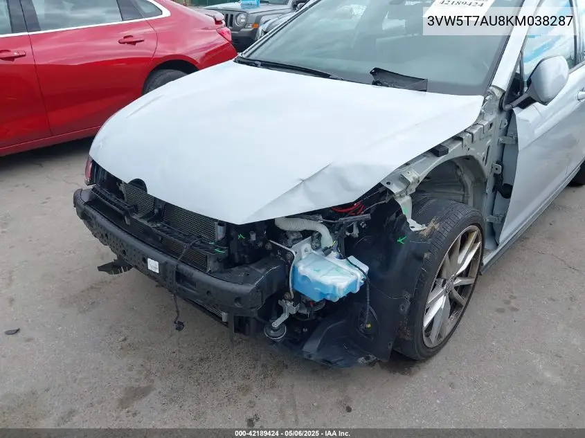 2019 Volkswagen Golf Gti 2.0T Autobahn/2.0T Rabbit Edition/2.0T S/2.0T Se VIN: 3VW5T7AU8KM038287 Lot: 42189424