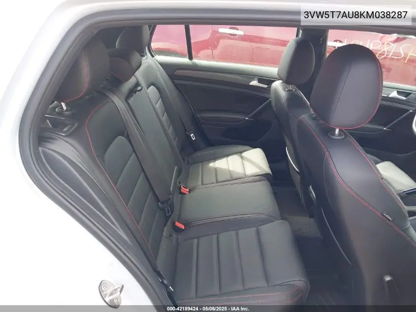 2019 Volkswagen Golf Gti 2.0T Autobahn/2.0T Rabbit Edition/2.0T S/2.0T Se VIN: 3VW5T7AU8KM038287 Lot: 42189424