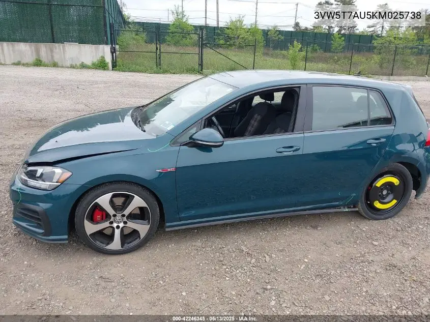 2019 Volkswagen Golf Gti 2.0T Autobahn/2.0T Rabbit Edition/2.0T S/2.0T Se VIN: 3VW5T7AU5KM025738 Lot: 42246345