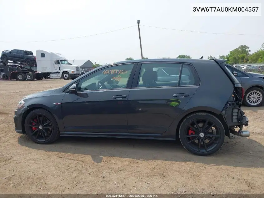 2019 Volkswagen Golf Gti 2.0T Autobahn/2.0T Rabbit Edition/2.0T S/2.0T Se VIN: 3VW6T7AU0KM004557 Lot: 42415427